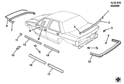 BODY MOLDINGS-SHEET METAL-REAR COMPARTMENT HARDWARE-ROOF HARDWARE Chevrolet Corsica 1988-1988 L69 MOLDINGS/BODY (XT W/BBC)