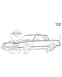 МОЛДИНГИ КУЗОВА-ЛИСТОВОЙ МЕТАЛ-ФУРНИТУРА ЗАДНЕГО ОТСЕКА-ФУРНИТУРА КРЫШИ Buick Regal 1985-1986 G47 STRIPES/BODY (WH1)