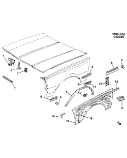 FRONT END SHEET METAL-HEATER-VEHICLE MAINTENANCE Chevrolet Caprice 1989-1990 B MOLDINGS/FRONT END
