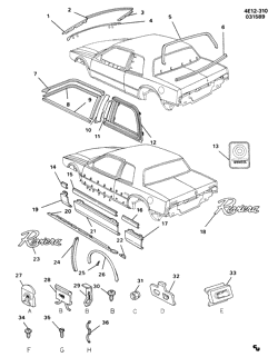 BODY MOLDINGS-SHEET METAL-REAR COMPARTMENT HARDWARE-ROOF HARDWARE Buick Riviera 1989-1993 E57 MOLDINGS/BODY