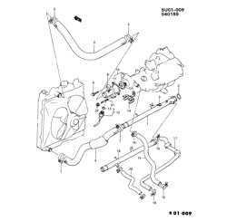 COOLING SYSTEM-GRILLE-OIL SYSTEM Chevrolet Sprint 1987-1988 M ENGINE COOLANT THERMOSTAT & HOSE (W/TURBO)