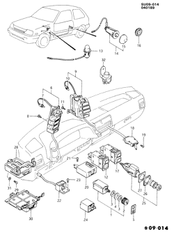 PARE-BRISE - ESSUI-GLACE - RÉTROVISEURS - TABLEAU DE BOR - CONSOLE - PORTES Chevrolet Sprint 1987-1988 M INSTRUMENT PANEL ELECTRICAL CONTROLS