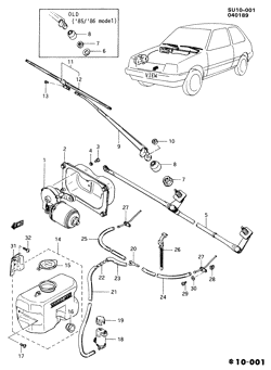 PARE-BRISE - ESSUI-GLACE - RÉTROVISEURS - TABLEAU DE BOR - CONSOLE - PORTES Chevrolet Sprint 1985-1986 M WIPER SYSTEM/WINDSHIELD FRONT