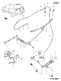 BODY MOLDINGS-SHEET METAL-REAR COMPARTMENT HARDWARE-ROOF HARDWARE Chevrolet Sprint 1985-1986 M WIPER SYSTEM/REAR WINDOW