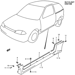 BODY MOLDINGS-SHEET METAL-REAR COMPARTMENT HARDWARE-ROOF HARDWARE Chevrolet Sprint 1989-1991 M08 MOLDINGS/BODY (W/TURBO)