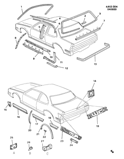 BODY MOLDINGS-SHEET METAL-REAR COMPARTMENT HARDWARE-ROOF HARDWARE Buick Century 1989-1990 A37 MOLDINGS/BODY