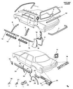BODY MOLDINGS-SHEET METAL-REAR COMPARTMENT HARDWARE-ROOF HARDWARE Buick Century 1989-1990 A69 MOLDINGS/BODY