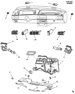 КРЕПЛЕНИЕ КУЗОВА-КОНДИЦИОНЕР-АУДИОСИСТЕМА Chevrolet Lumina APV 1990-1992 U AIR DISTRIBUTION SYSTEM PART 1