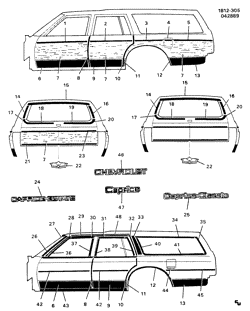 МОЛДИНГИ КУЗОВА-ЛИСТОВОЙ МЕТАЛ-ФУРНИТУРА ЗАДНЕГО ОТСЕКА-ФУРНИТУРА КРЫШИ Chevrolet Caprice 1988-1990 B35 MOLDINGS/BODY