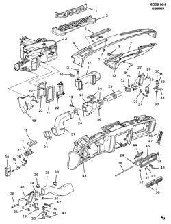 КРЕПЛЕНИЕ КУЗОВА-КОНДИЦИОНЕР-АУДИОСИСТЕМА Cadillac Brougham 1985-1989 D AIR DISTRIBUTION SYSTEM