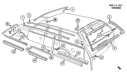 BODY MOLDINGS-SHEET METAL-REAR COMPARTMENT HARDWARE-ROOF HARDWARE Pontiac 6000 1984-1991 A35 MOLDINGS/BODY-ABOVE BELT