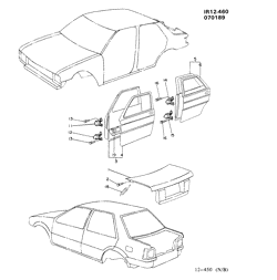 BODY MOLDINGS-SHEET METAL-REAR COMPARTMENT HARDWARE-ROOF HARDWARE Chevrolet Spectrum 1985-1989 R69 SHEET METAL/BODY-DOOR PANEL & LUGGAGE COMPARTMENT LID