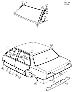 BODY MOLDINGS-SHEET METAL-REAR COMPARTMENT HARDWARE-ROOF HARDWARE Chevrolet Cavalier 1985-1988 J69 MOLDINGS/BODY