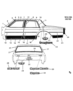 BODY MOLDINGS-SHEET METAL-REAR COMPARTMENT HARDWARE-ROOF HARDWARE Chevrolet Impala 1985-1990 BL69 MOLDINGS/BODY-ABOVE BELT (EXC VINYL ROOF)