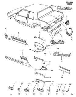 BODY MOLDINGS-SHEET METAL-REAR COMPARTMENT HARDWARE-ROOF HARDWARE Cadillac Fleetwood Sixty Special 1989-1990 C47 MOLDINGS/BODY-BELOW BELT