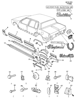 BODY MOLDINGS-SHEET METAL-REAR COMPARTMENT HARDWARE-ROOF HARDWARE Cadillac Deville 1989-1990 C69 MOLDINGS/BODY-BELOW BELT