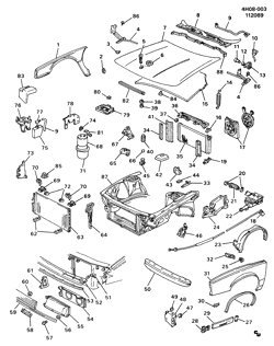 FRONT END SHEET METAL-HEATER-VEHICLE MAINTENANCE Buick Lesabre 1987-1988 H SHEET METAL/FRONT END
