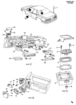 BODY MOUNTING-AIR CONDITIONING-AUDIO/ENTERTAINMENT Buick Regal 1988-1989 W AUDIO SYSTEM