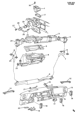 КРЕПЛЕНИЕ КУЗОВА-КОНДИЦИОНЕР-АУДИОСИСТЕМА Chevrolet Cavalier 1989-1990 JC AIR DISTRIBUTION SYSTEM (EXC B19)