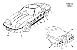 BODY MOLDINGS-SHEET METAL-REAR COMPARTMENT HARDWARE-ROOF HARDWARE Chevrolet Corvette 1984-1986 Y MOLDINGS/BODY