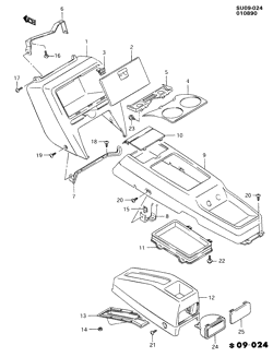 WINDSHIELD-WIPER-MIRRORS-INSTRUMENT PANEL-CONSOLE-DOORS Chevrolet Sprint 1989-1991 M CONSOLE (W/UPPER & LOWER SECTIONS)