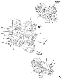 КРЕПЛЕНИЕ КУЗОВА-КОНДИЦИОНЕР-АУДИОСИСТЕМА Pontiac Firebird 1988-1990 F A/C COMPRESSOR MOUNTING-5.0L,5.7L V8 (LO3/5.0E,LB9/ 5.0F,L98/5.7-8)
