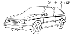 МОЛДИНГИ КУЗОВА-ЛИСТОВОЙ МЕТАЛ-ФУРНИТУРА ЗАДНЕГО ОТСЕКА-ФУРНИТУРА КРЫШИ Chevrolet Spectrum 1987-1989 R STRIPES/BODY BODY SIDE ACCENT (DX5)