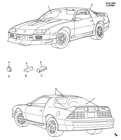 ВЕТРОВОЕ СТЕКЛО-СТЕКЛООЧИСТИТЕЛЬ-ЗЕРКАЛА-ПРИБОРНАЯ ПАНЕЛЬ-КОНСОЛЬ-ДВЕРИ Chevrolet Camaro 1989-1992 F GLASS IDENTIFICATION/BODY