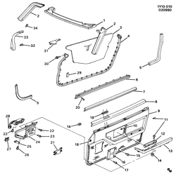 WINDSHIELD-WIPER-MIRRORS-INSTRUMENT PANEL-CONSOLE-DOORS Chevrolet Corvette 1984-1989 Y DOOR TRIM & SEALING/FRONT