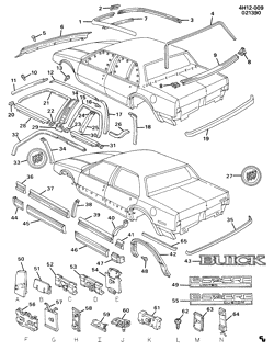BODY MOLDINGS-SHEET METAL-REAR COMPARTMENT HARDWARE-ROOF HARDWARE Buick Lesabre 1990-1991 H69 MOLDINGS/BODY