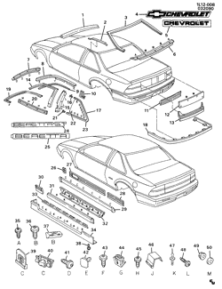 BODY MOLDINGS-SHEET METAL-REAR COMPARTMENT HARDWARE-ROOF HARDWARE Chevrolet Corsica 1990-1991 L37 MOLDINGS/BODY