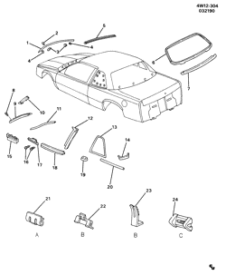 BODY MOLDINGS-SHEET METAL-REAR COMPARTMENT HARDWARE-ROOF HARDWARE Buick Regal 1988-1991 W57 MOLDINGS/BODY ABOVE BELT