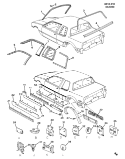 BODY MOLDINGS-SHEET METAL-REAR COMPARTMENT HARDWARE-ROOF HARDWARE Buick Skylark 1990-1991 N27 MOLDINGS/BODY