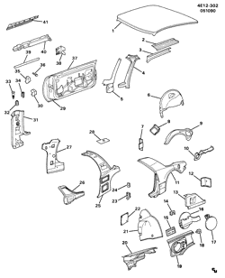 BODY MOLDINGS-SHEET METAL-REAR COMPARTMENT HARDWARE-ROOF HARDWARE Buick Reatta 1990-1991 E97 SHEET METAL/BODY-SIDE FRAME, DOORS & ROOF(EXC (C05))