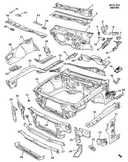МОЛДИНГИ КУЗОВА-ЛИСТОВОЙ МЕТАЛ-ФУРНИТУРА ЗАДНЕГО ОТСЕКА-ФУРНИТУРА КРЫШИ Buick Reatta 1990-1991 E97 SHEET METAL/BODY-ENGINE COMPARTMENT & DASH(C05)