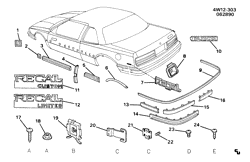 BODY MOLDINGS-SHEET METAL-REAR COMPARTMENT HARDWARE-ROOF HARDWARE Buick Regal 1988-1991 W57 MOLDINGS/BODY-BELOW BELT(EXC (BW2))
