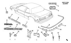 BODY MOLDINGS-SHEET METAL-REAR COMPARTMENT HARDWARE-ROOF HARDWARE Buick Regal 1988-1991 W57 MOLDINGS/BODY-BELOW BELT(BW2)