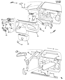 INTERIOR TRIM-FRONT SEAT TRIM-SEAT BELTS Chevrolet Cavalier 1991-1991 J35-69 TRIM/FRONT DOOR