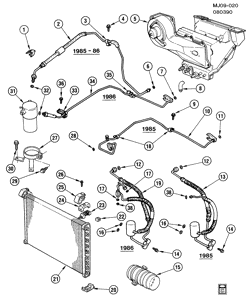 КРЕПЛЕНИЕ КУЗОВА-КОНДИЦИОНЕР-АУДИОСИСТЕМА Chevrolet Cavalier 1985-1986 J A/C REFRIGERATION SYSTEM-2.0L L4 (LQ5/2.0P)