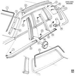 BODY MOLDINGS-SHEET METAL-REAR COMPARTMENT HARDWARE-ROOF HARDWARE Pontiac 6000 1982-1988 A19 MOLDINGS/BODY-ABOVE BELT