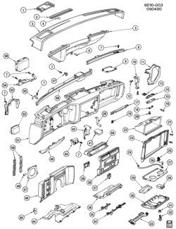 WINDSHIELD-WIPER-MIRRORS-INSTRUMENT PANEL-CONSOLE-DOORS Cadillac Brougham 1988-1989 D INSTRUMENT PANEL PART 1