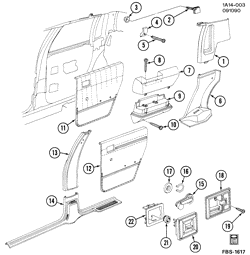 INTERIOR TRIM-FRONT SEAT TRIM-SEAT BELTS Chevrolet Celebrity 1982-1982 A19 TRIM/CENTER PILLAR, REAR DOOR & QUARTER