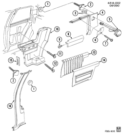 INTERIOR TRIM-FRONT SEAT TRIM-SEAT BELTS Buick Century 1982-1984 A27 TRIM/CENTER PILLAR & QUARTER