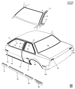 BODY MOLDINGS-SHEET METAL-REAR COMPARTMENT HARDWARE-ROOF HARDWARE Chevrolet Cavalier 1985-1987 J27 MOLDINGS/BODY