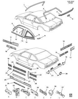 BODY MOLDINGS-SHEET METAL-REAR COMPARTMENT HARDWARE-ROOF HARDWARE Chevrolet Cavalier 1988-1990 J37 MOLDINGS/BODY