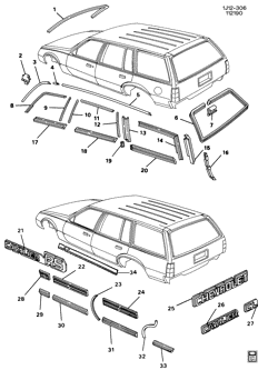 BODY MOLDINGS-SHEET METAL-REAR COMPARTMENT HARDWARE-ROOF HARDWARE Chevrolet Cavalier 1988-1990 J35 MOLDINGS/BODY