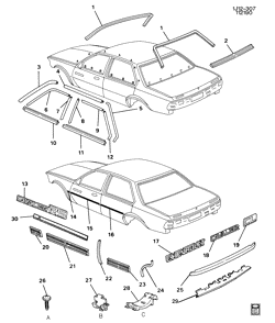МОЛДИНГИ КУЗОВА-ЛИСТОВОЙ МЕТАЛ-ФУРНИТУРА ЗАДНЕГО ОТСЕКА-ФУРНИТУРА КРЫШИ Chevrolet Cavalier 1989-1990 J69 MOLDINGS/BODY