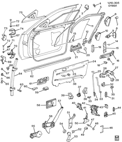 PARE-BRISE - ESSUI-GLACE - RÉTROVISEURS - TABLEAU DE BOR - CONSOLE - PORTES Chevrolet Cavalier 1990-1991 J37 DOOR HARDWARE/FRONT