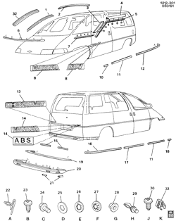 BODY MOLDINGS-SHEET METAL-REAR COMPARTMENT HARDWARE-ROOF HARDWARE Chevrolet Lumina APV 1990-1990 U MOLDINGS/BODY