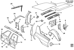 BODY MOLDINGS-SHEET METAL-REAR COMPARTMENT HARDWARE-ROOF HARDWARE Cadillac Brougham 1988-1992 D SHEET METAL/BODY-SIDE FRAME, DOOR & ROOF